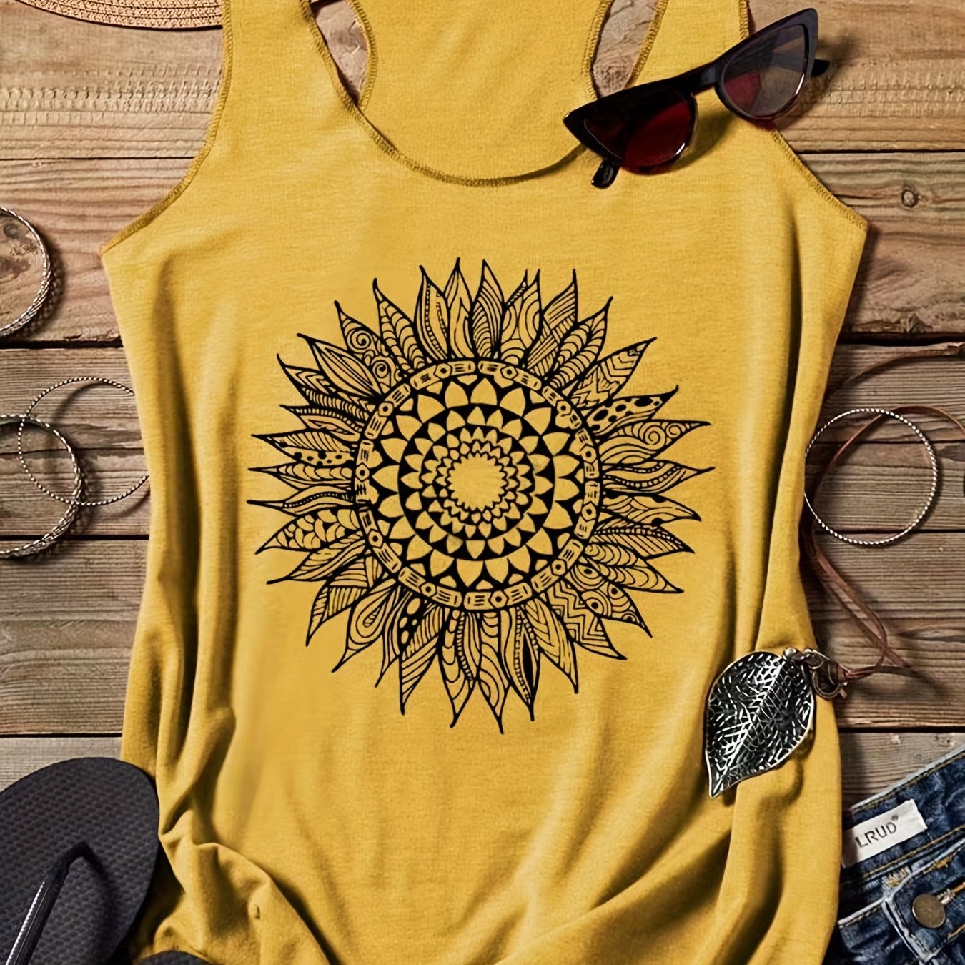 Floral Tank Top Sleeveless Summer Casual Crew Neck Women's Clothing