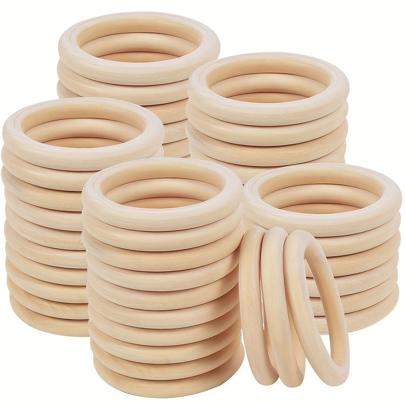 20pcs 70mm Natural Wooden Rings for DIY Crafts & Jewelry Making
