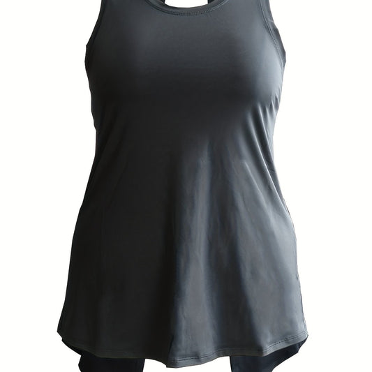 Sports Top Women's Plus Solid Round Neck Cut Out Split Back