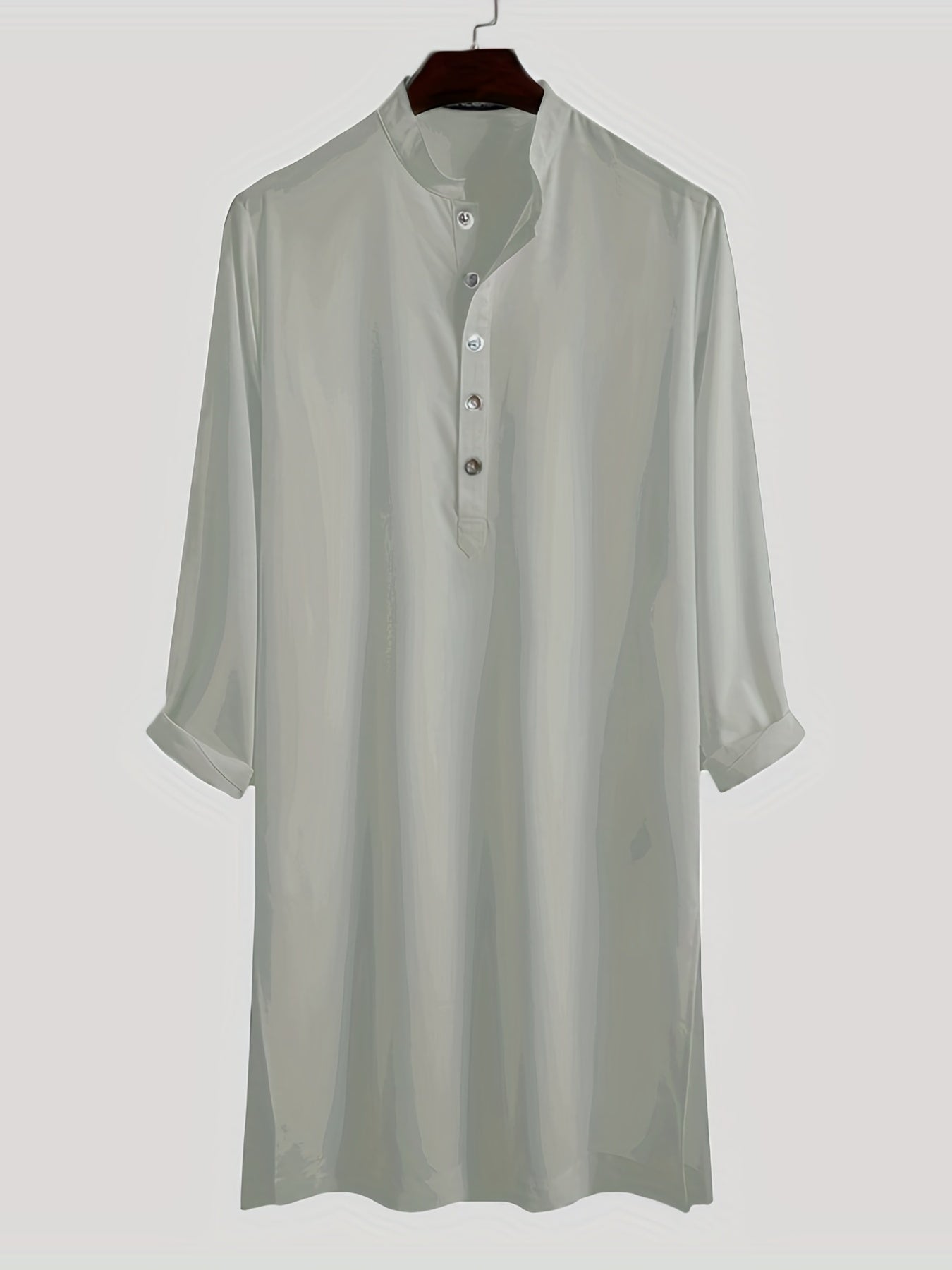 INCERUN Vintage Arab Long Sleeve Shirt Solid Robe Men Stand Collar
