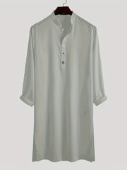 INCERUN Vintage Arab Long Sleeve Shirt Solid Robe Men Stand Collar