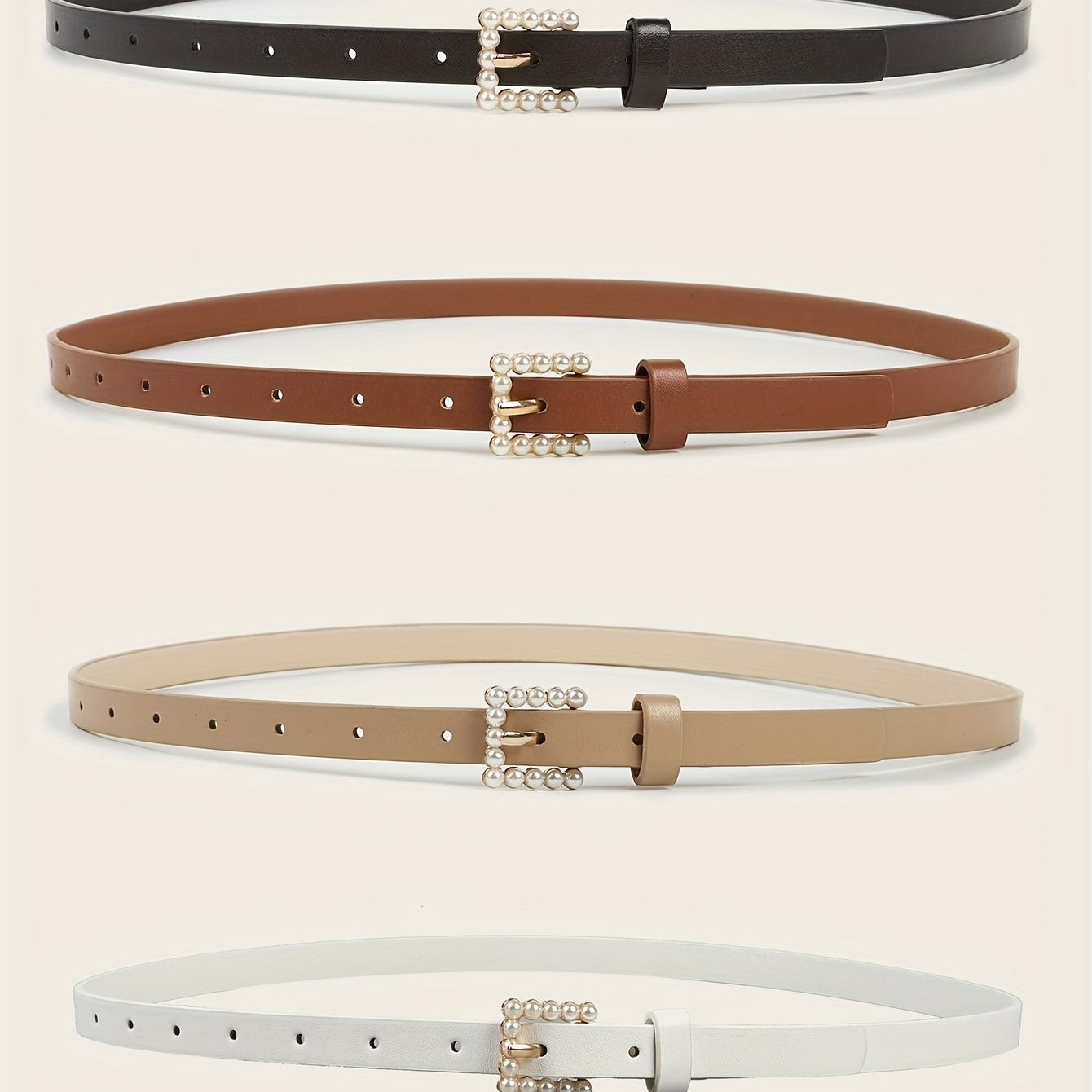 4pcs Girls PU Leather Belt w/ Faux Pearl Buckle for Jeans