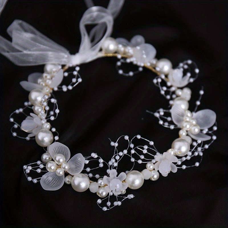 Faux Pearl Flower Headband Bridal Headdress Wedding Crown