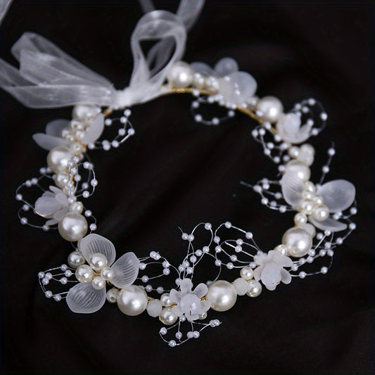 Faux Pearl Flower Headband Bridal Headdress Wedding Crown