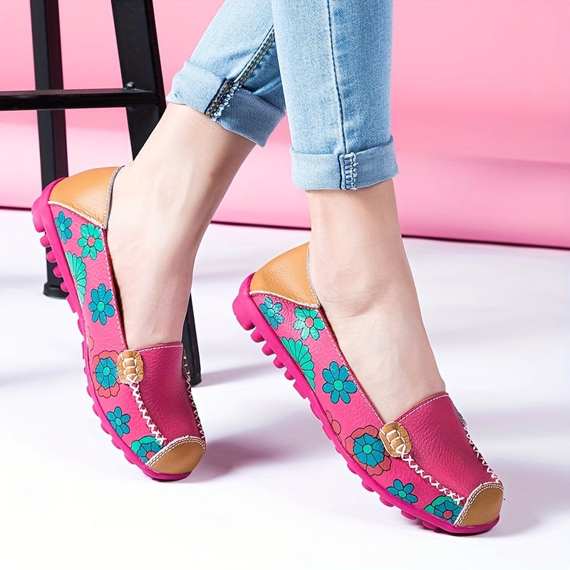 Women's Floral Print Flat Loafers Soft Sole Slip On Shoes
