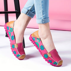 Women's Floral Print Flat Loafers Soft Sole Slip On Shoes