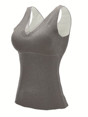Mesh Stitching Thermal Tank Top V Neck Sleeveless Underwear Top