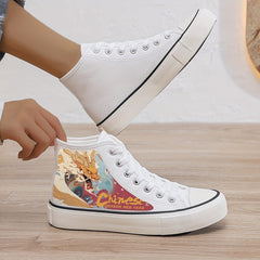 Dragon Print Plush Lined Chunky Canvas Sneakers