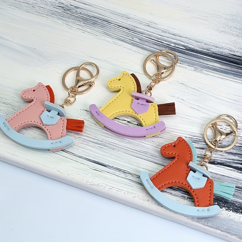Girl's Leather Rocking Horse Keychain Pony Pendant Bag Pendant