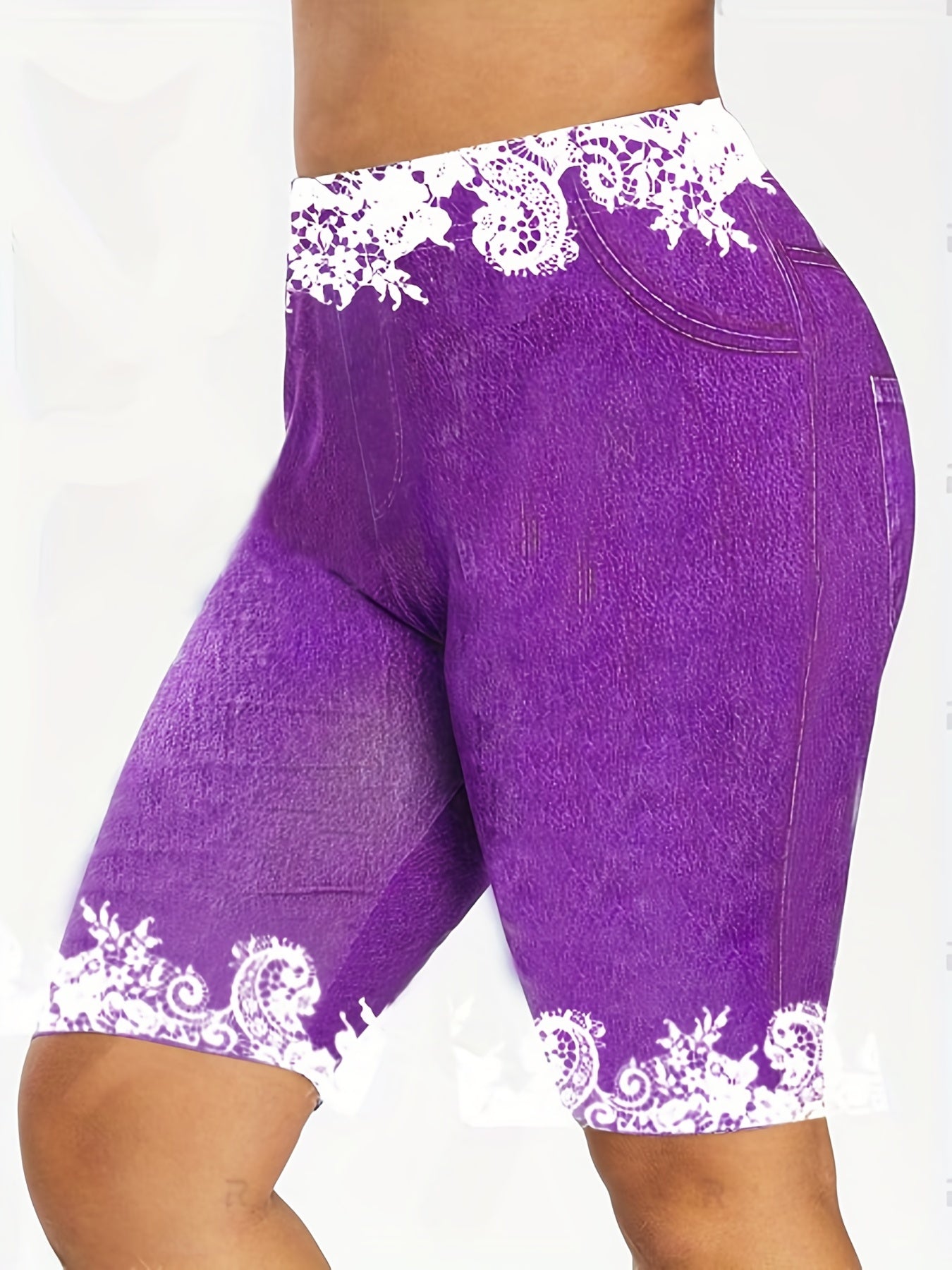 Casual Shorts Women's Plus Floral & Denim Print Shorts