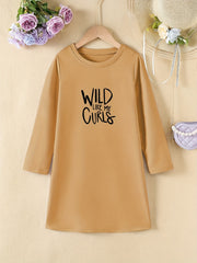 Girls' Letter Print Long Sleeve A Line Dress for Spring Fall