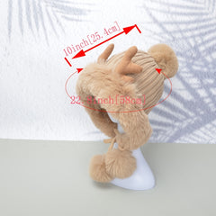 Bubble Beanie Deer Horn Knitted Pom Pom Hat