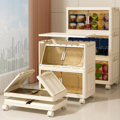 Foldable Plastic Storage Box With Wheels Clothing Book Kitchen Supplies Storage
