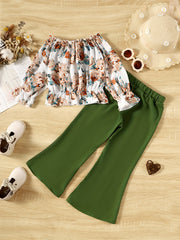 Toddler Girls Art Flowers Off The Shoulder Top and Pants Set