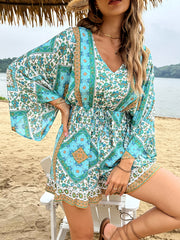 Bohemian Print Lace Up Waist Jumpsuit Bo...