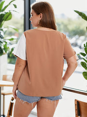 Colorblock Button Up Short Sleeve V Neck Blouse