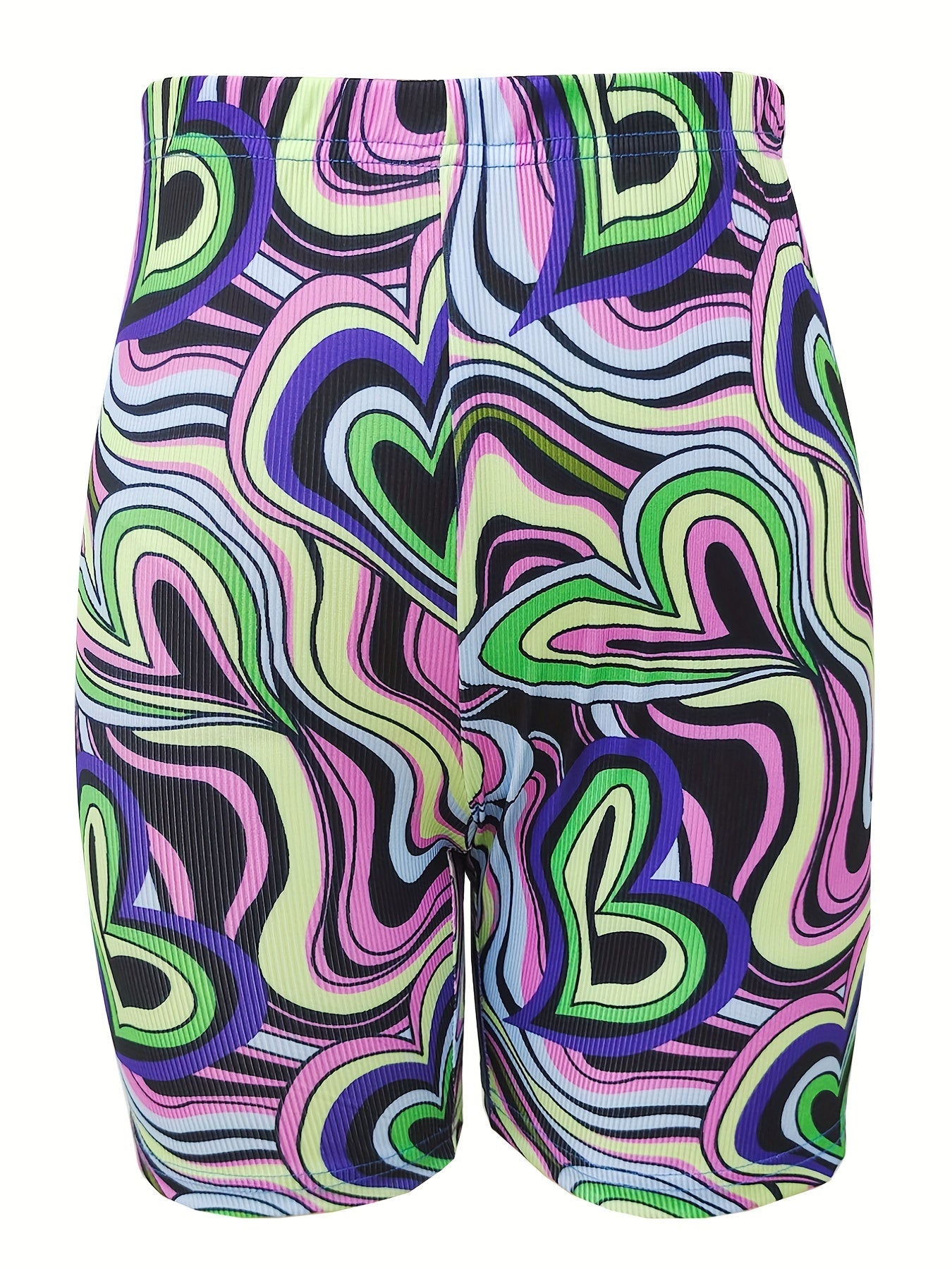 Heart Line Print Running Yoga Shorts High Waist Workout Biker Shorts