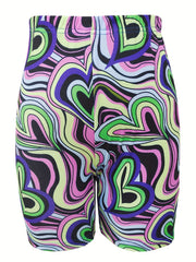 Heart Line Print Running Yoga Shorts High Waist Workout Biker Shorts