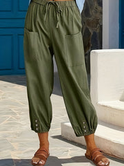 Solid High Rise Crop Joggers With Pockets