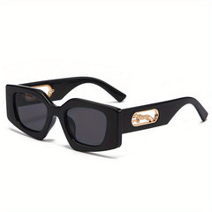 Y2K Geometric Frame Sunglasses Leopard Engraved Hollow Temple Glasses UV400