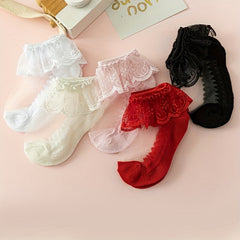5 Pairs Baby Girls Lace Socks Crystal Silk Princess Mesh Breathable