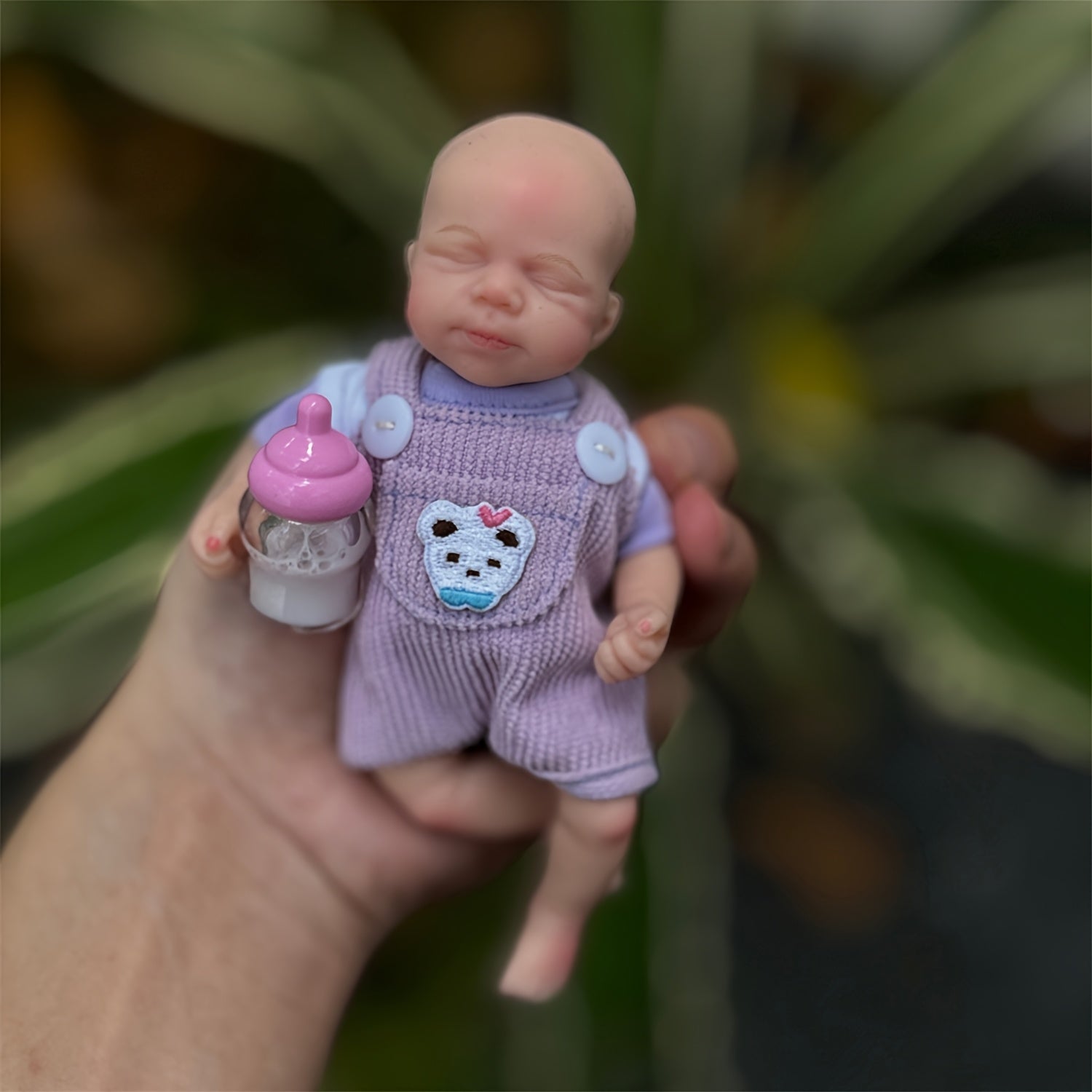 6 Inch Silicone Girl Doll in Purple Overalls with Unicorn Patch