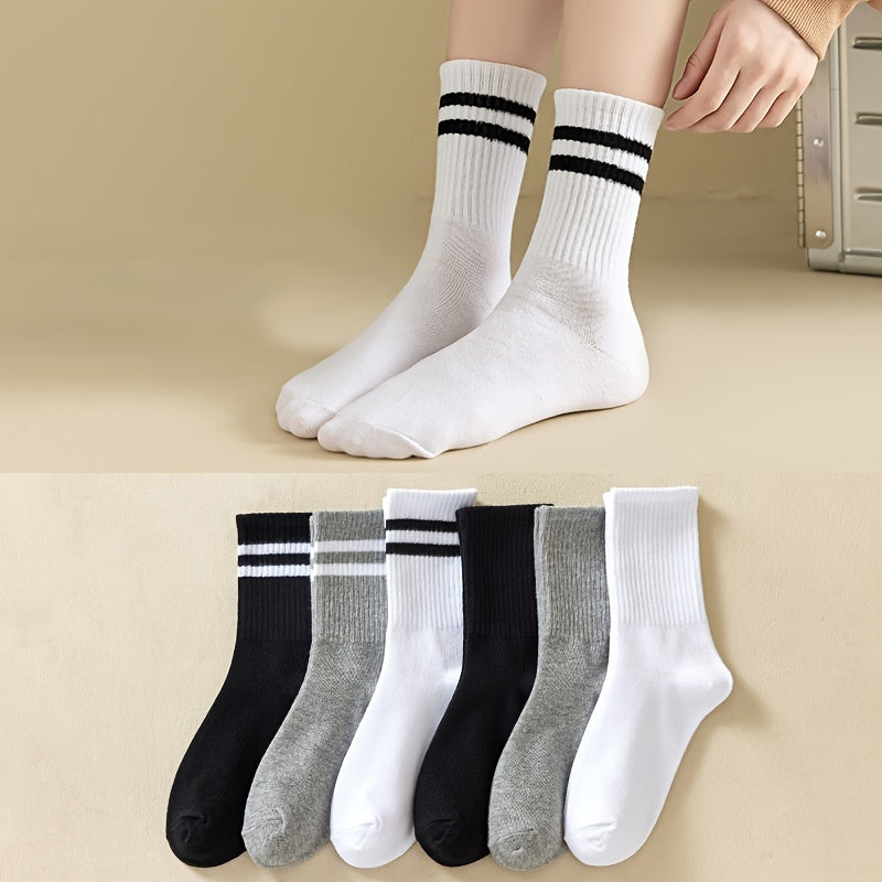 3 Pairs Girls Striped Crew Socks for Autumn Winter