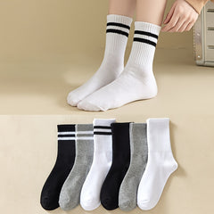 3 Pairs Girls Striped Crew Socks for Autumn Winter