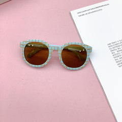 Kids Plaid Round Frame UV Sunglasses