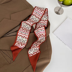 Floral Silk Scarf Handbag Handle Ribbon Hair Tie