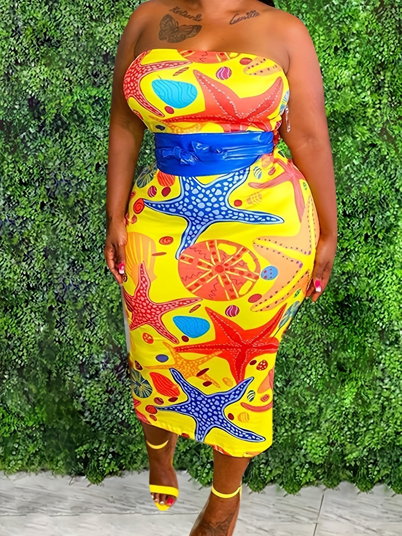Graphic Print Tube Dress & Cardigan Set