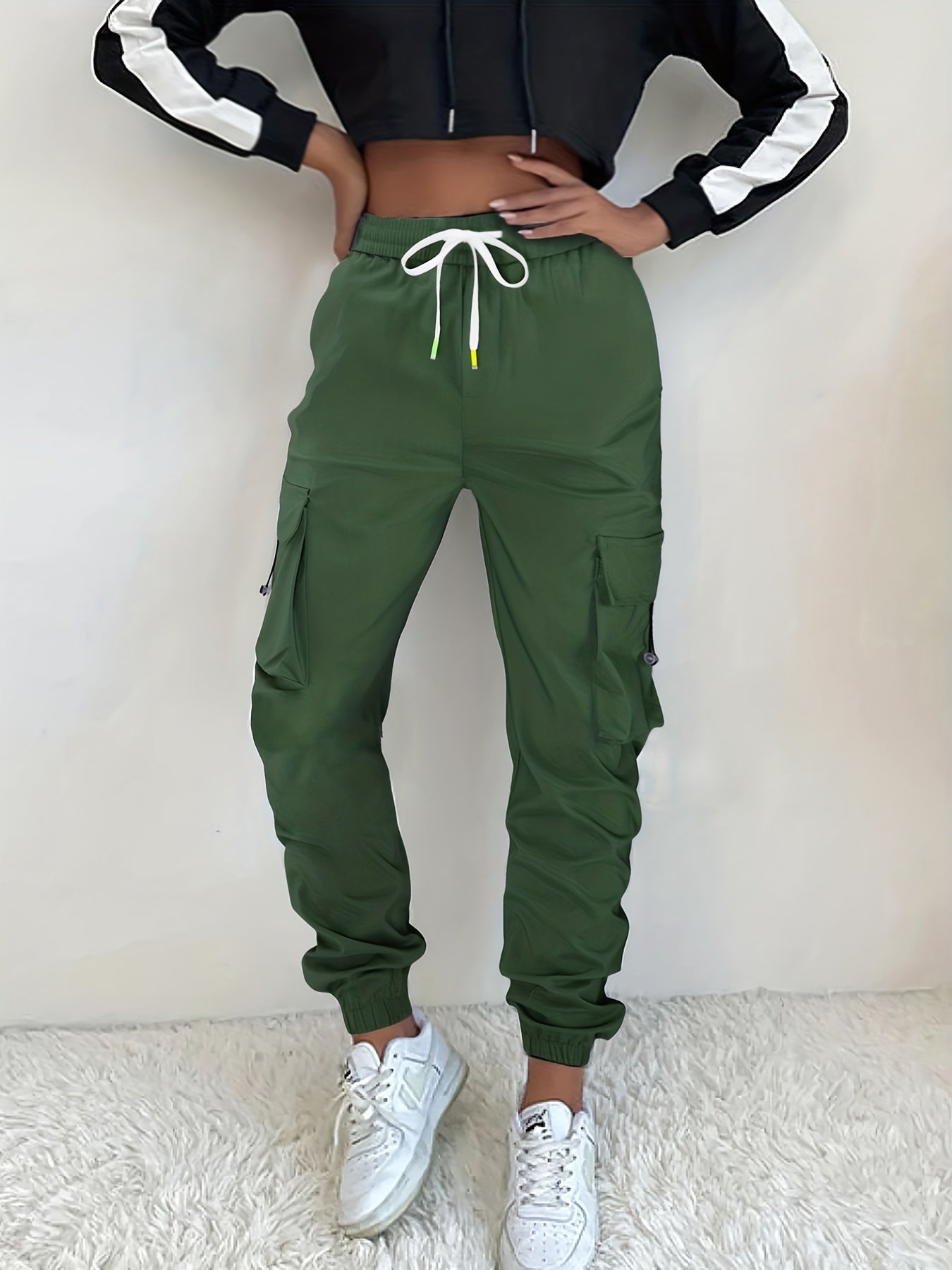 Retro pocket Drawstring Overall Pants
