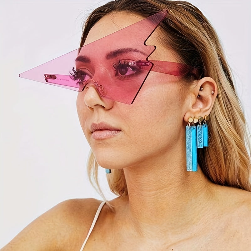 Y2K Rimless Triangle Sunglasses Candy One piece Beach Party Glasses UV400