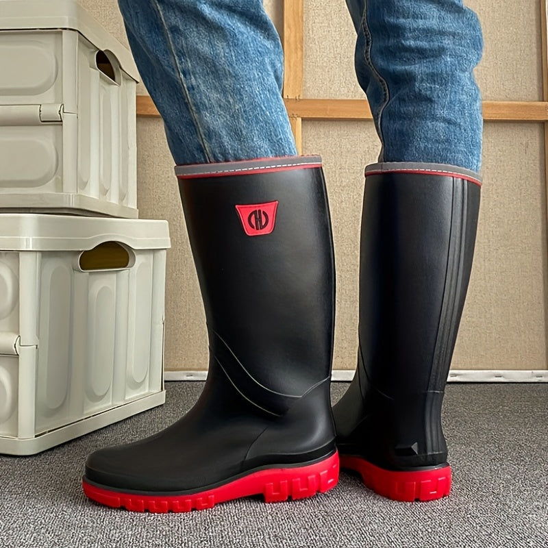 Women's Mid Calf Rain Boots Waterproof Non Slip Solid Slip On Shoes