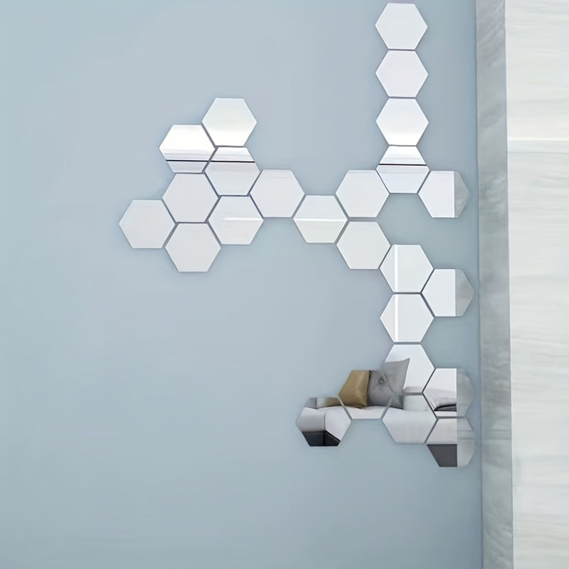 12pcs Hexagon Mirror Wall Stickers DIY Apartment Decor Easy Apply