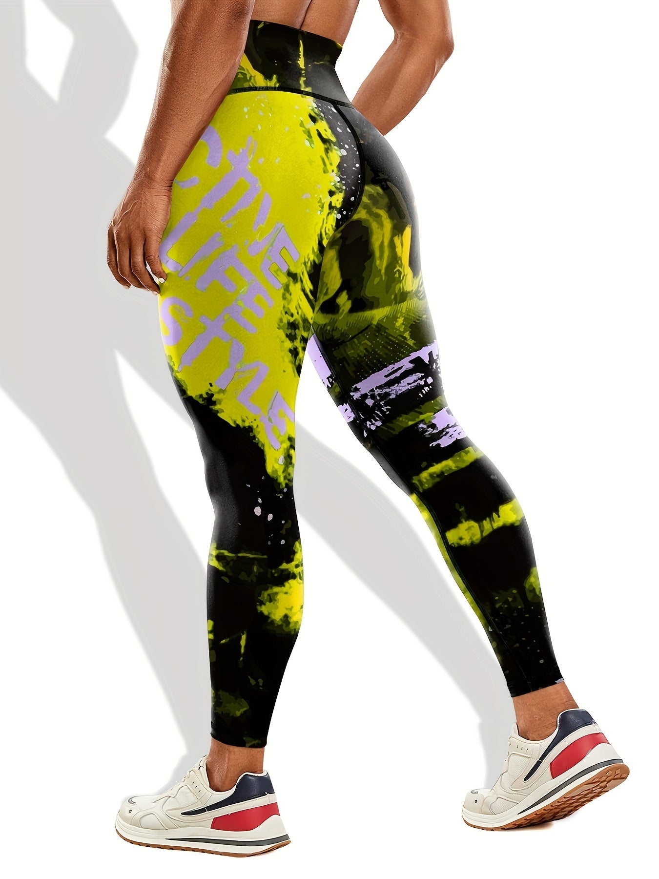 Letter Pattern Yoga Pants High Waist Tummy Control Running Leggings