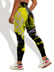 Letter Pattern Yoga Pants High Waist Tummy Control Running Leggings