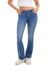 Button Up High Rise Flared Leg Jeans