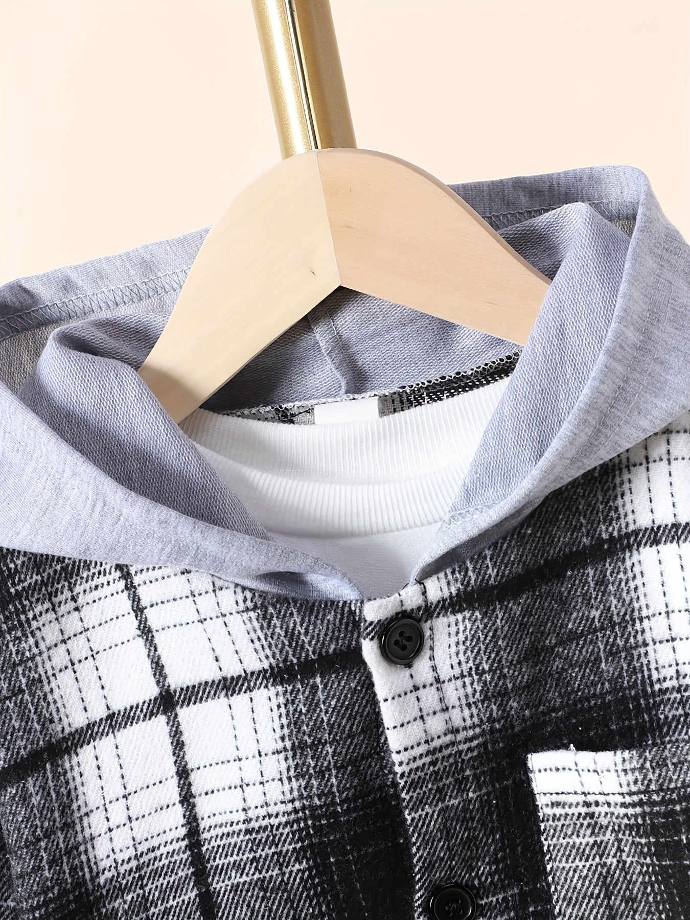 Boys Plaid Shirts Long Sleeve Hooded Tops Spring Fall Outwear