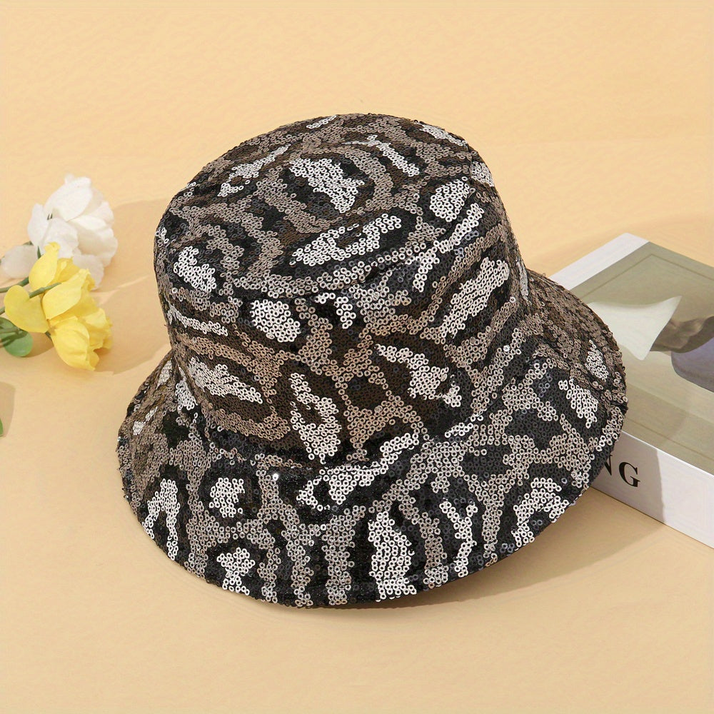 Leopard Print Sequin Casual Bucket Hat