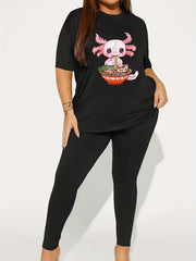 Casual Outfits 2 Piece Set Women's Tee & Leggings Cartoon Print
