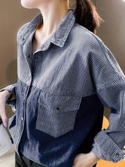Colorblock Button Up Denim Shirt