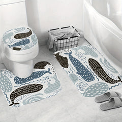 Whale Shower Curtain Set Fun Ocean Cartoon Bathroom Curtain Polyester Curtain
