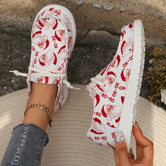 Christmas Santa Print Slip-On Canvas Sneakers Lightweight Loafers Shoes
