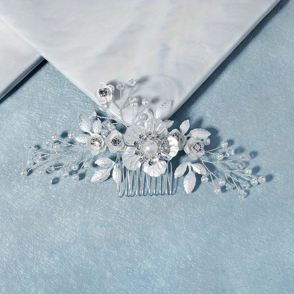 Flower Charm Hair Comb Crystal & Faux Pearl Bridal Headwear