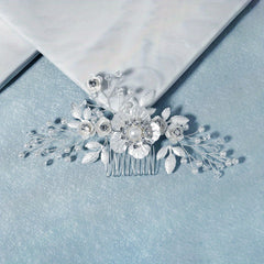 Flower Charm Hair Comb Crystal & Faux Pearl Bridal Headwear
