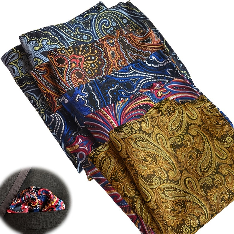 5 Assorted Mens Silk Pocket Square Handkerchiefs Set 25.4x25.4cm
