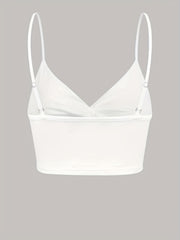 Solid V Neck Bikini Top Twisted High Stretch Spaghetti Straps Beachwear Top