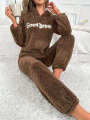 Letter Print Pajama Set Hooded Top & Pants Women's Sleepwear