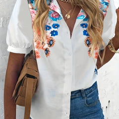 Floral Bubble Sleeve Blouse